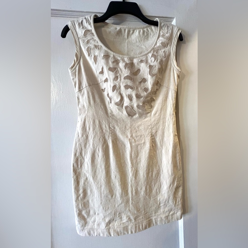 Off white cut out sleeveless mini dress Sz S/M indie boho vacation